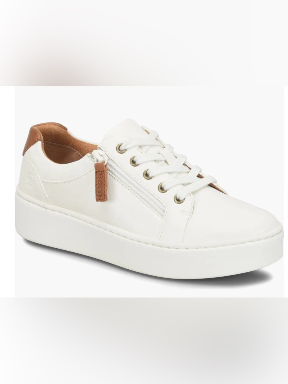 Born White Lace-Up Platform Sneakers with Tan Heel